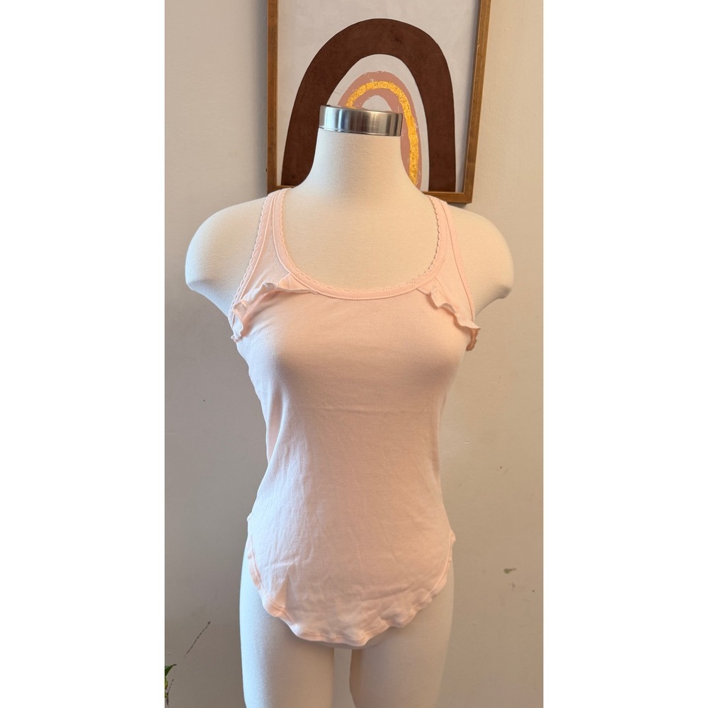 Chaser Ruffle Trim Tank Top Womens XS Pink Cotton Coquette Balletcore CW7677